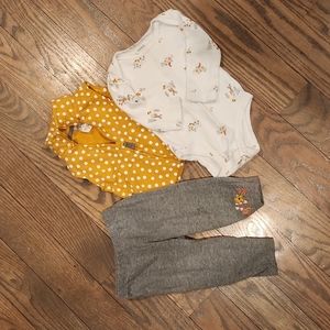Carter's 3 piece yellow polka dot vest set. Size 6 mos.